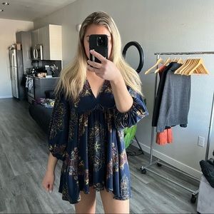 Free People Girl Talk boho blue tunic size medium